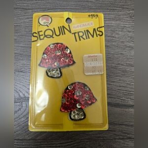 Vintage Dyno Brand Sew On Sequin Trims Mushroom Patches Applique